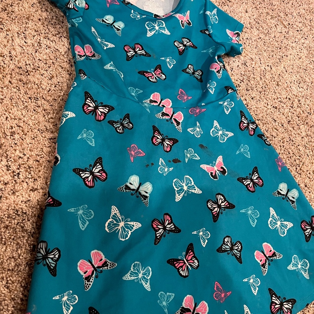 Butterfly Print Teal Dress